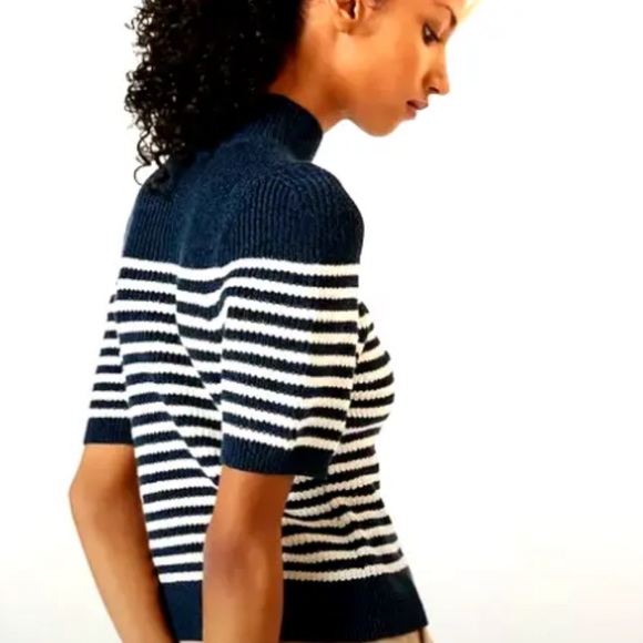 Anthropologie Maeve Divendra Navy Stripe French Blouse Gold Buttons Sz L - Picture 3 of 10